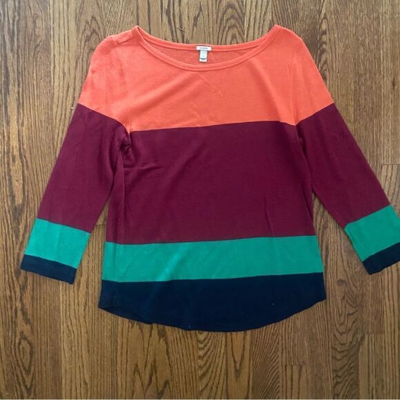 J Crew Colorblock wide stripe 3/4 sleeve T Shirt S - Picture 1 of 3